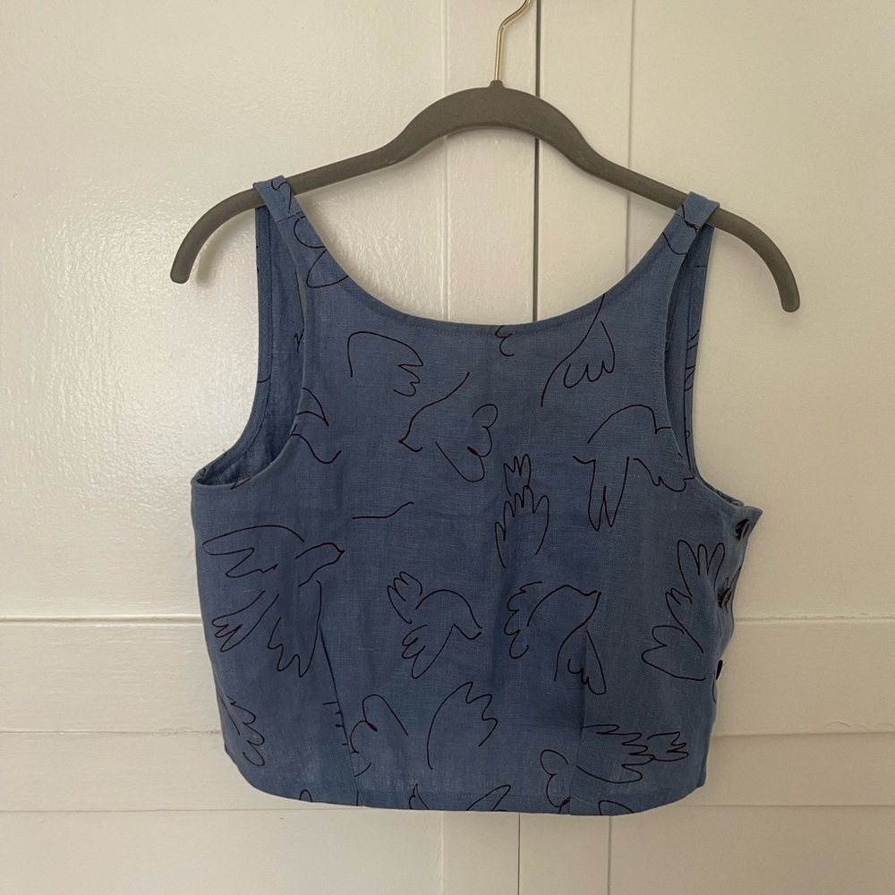 Paloma Wool Blue crop top with Abstract birds size small